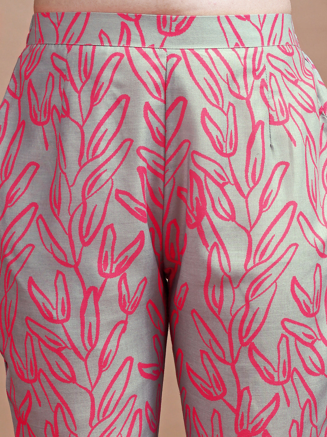 Dusty Green colour Hakoba printed tunic with trouser cord set